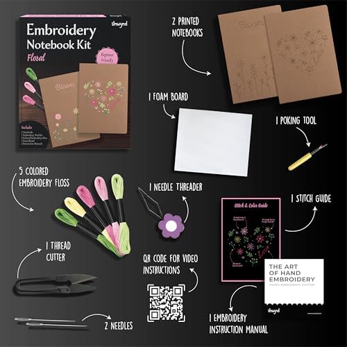Unwynd Notebook Embroidery Kit Floral for Adults, Beginners, Cross Stitch - Image 2
