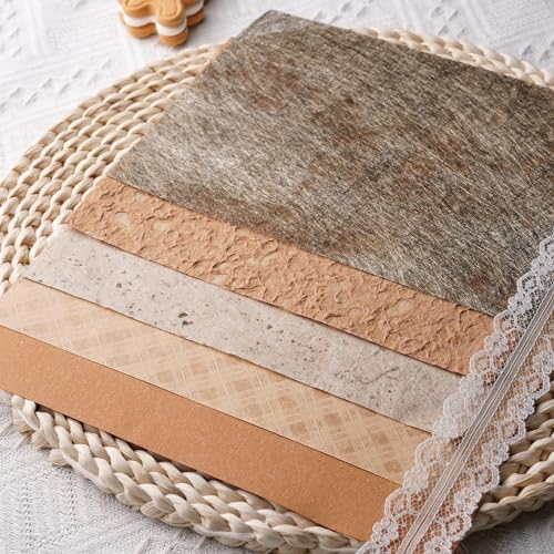 15Pcs Handmade Scrapbook Art Paper Craft Textured Paper Colorful A5 sheet Mesh Special Mix for Scrapbooking Junk Journal Journaling Supplies DIY Materials,5.8x8.2 inches (Brown) - Image 5