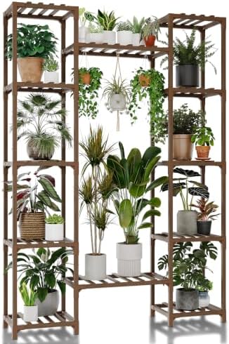 GENTINGBRO Plant Stand Indoor Outdoor 62.2“ Tall Plant Shelf Large Tiered Flower Stands for Multiple Display Wood Hanging Planter Holder for Living Room Garden Balcony Patio Decor by Gentingbro
