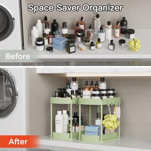 2 Packs Under Sink Pull-Out Storage Organizers, 12.8 Inches, Green - Image 5