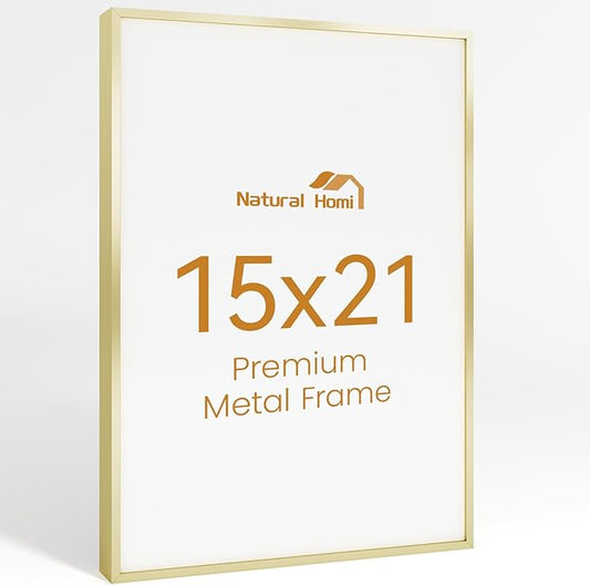15x21 Aluminum Metal Picture Frame,Tempered Glass Gold Photo Frame 15x21 for Family Photo,Posters,Art,Document to Wall Mount Horizontally or Vertically
