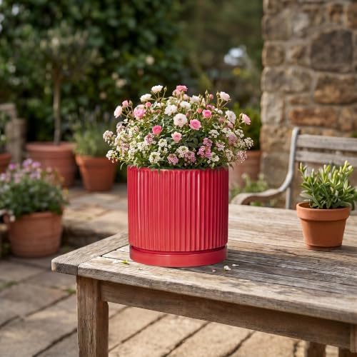 6 Inch Ceramic Plant Pots, Pots for Plants with Saucer, Red - Image 6