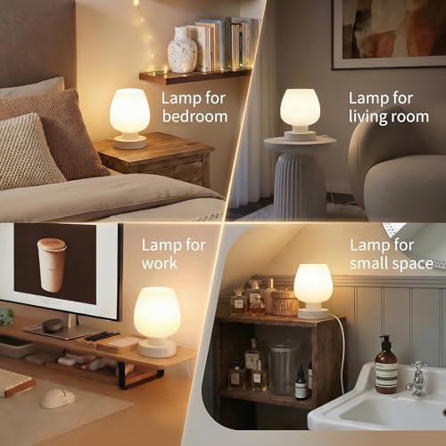 Touch Bedside Table Lamp - Small Lamp for Bedroom with USB C+A Charging Ports 3 Way Dimmable, Nightstand Desk lamp with White Opal Glass Lamp Shade Warm LED Bulb Included, Simple Design Gifts - Image 5