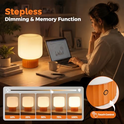 VOLISUN Mushroom Lamp, Cordless Rechargeable Table Lamp with Glass Shade, 3 Color Temperatures & Stepless Dimming, 5200mAh, Touch Control Bedside Lamps for Living Room, Bedroom, 1 Pack (Orange) - Image 4