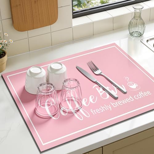 Findosom Dish Drying Mat, 12" x 20" Super Absorbent & Hide Stain Coffee Mat, Cuttable Drying Mat for Kitchen Counter, Coffee Bar Accessories, Under Dish Rack, Coffee Maker, Espresso Machine, Pink - Image 4
