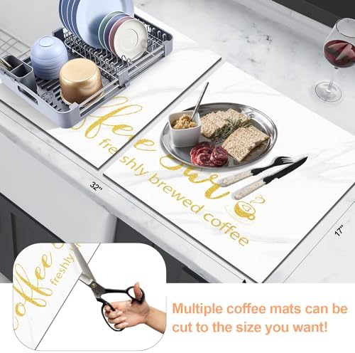 Findosom Dish Drying Mat, 17"x 32" Super Absorbent & Hide Stain Coffee Mat, Cuttable Drying Mat for Kitchen Counter, Coffee Bar Accessories, Under Dish Rack, Coffee Maker, Espresso Machine, White - Image 2