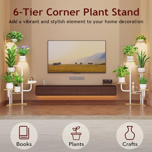 Homsorout Corner Plant Stand with Grow Light - 6 Tier Plant Stand Indoor Round Metal Plant Shelf with Adjustable Light, Plant Organizer for Living Room, Garden, Home Decor, Maple - Image 3