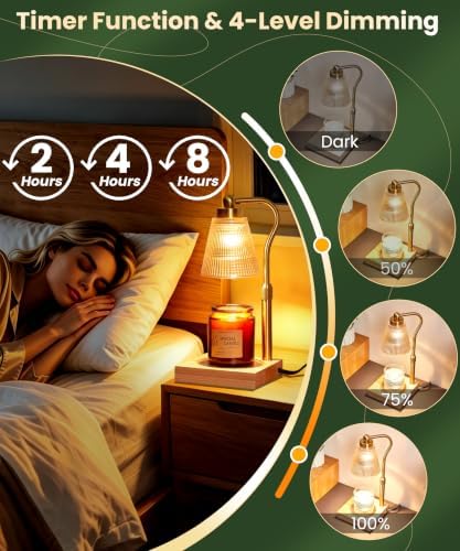 Height Adjustable Candle Warmer Lamp with Timer, 3 Dimmable Wax Melt Warmer, Birthday Gifts for Women Mom, House Warming Gifts New Home Decor, Candle Warmer for Jar Candles with 2 Bulbs，Gold-Amber - Image 3
