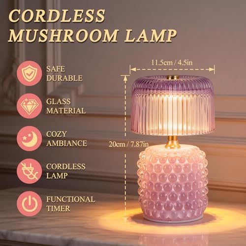 Small Battery Operated Lamp with Timer, Pearl, Purple - Image 2