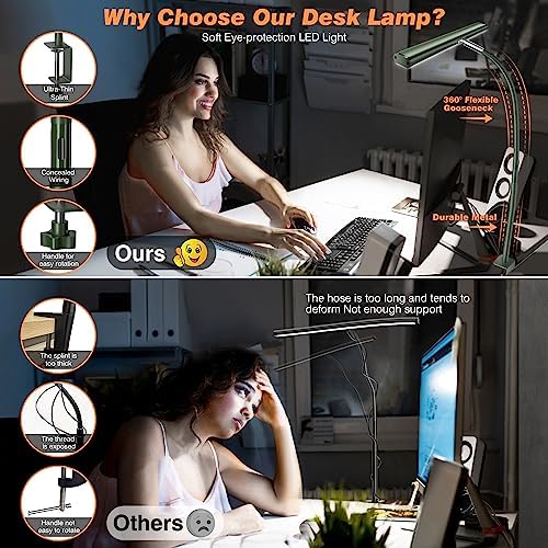 Airlonv LED Desk Lamp with Clamp, 17" Stepless Dimming Light, Green - Image 4