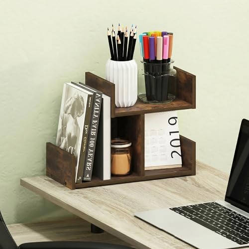 Furinno HERMITE Desk Organizers and Accessories, 2-Tier U-Shape Office Organization Shelf, Desk Top Book Shelf, for Writing Supplies, Desktop, Amber Pine - Image 2