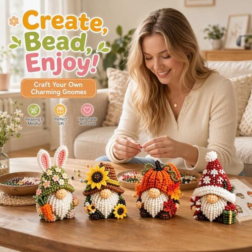 Ewudjou 1-Pack 3D Beaded Gnome DIY Kit & 3D Beaded Gnome Kit, Autumn Themed Beaded Craft Set for Adult Beginner Decoration - Image 4