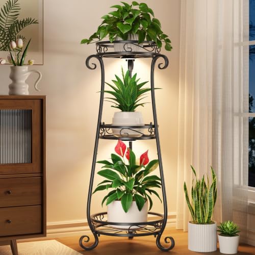 LASZOLA 3 Tiers Metal Corner Plant Stand Tall with Light for Indoor Outdoor by LASZOLA