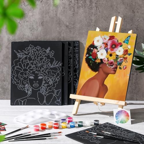 Ctosree 6 Pack Pre Drawn Canvas Painting Kit 8x10 Stretched, Black Girl - Image 2