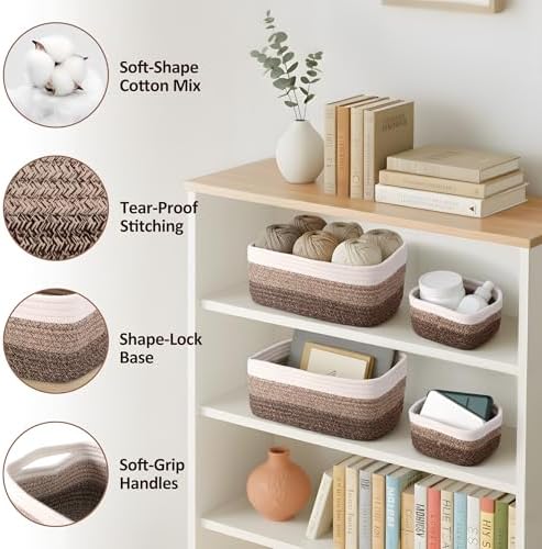 5-Pack Small Woven Rope Storage Baskets, 2 Sizes Organizer Bins - Image 3