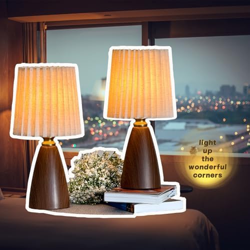Small Pleated Table Lamp Set of 2 for Bedroom, Mini Bedside Lamps for Nightstand with Round Fabric Linen Shade, Dimmable Desk Lamp, Cute Table Lamps for Small Spaces for Living Room, Kids Room - Image 6