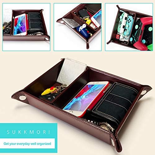 Valet Tray for Men and Women - PU Leather Nightstand Organizer with Desk Catchall Tray, Dresser Box for Keys, Jewelry - Image 3