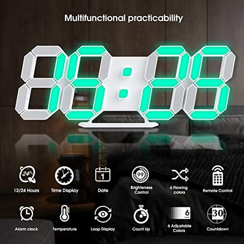 3D LED Digital Wall Clock, 9.7" RGB Neon Alarm Clock, 7 Colors - Image 3