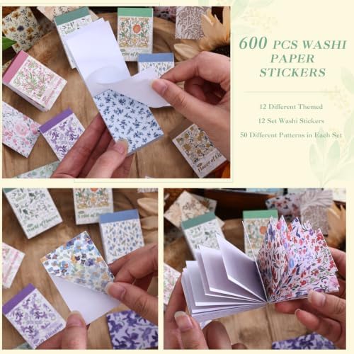 12 Sets 600 Sheets Vintage Floral Stickers, Aesthetic Sticker Book for Journaling, Different Flower Themes Scrapbook Supplies Ideal DIY Decorative Gifts for Women Girls Adults Teens Junk Journal - Image 6
