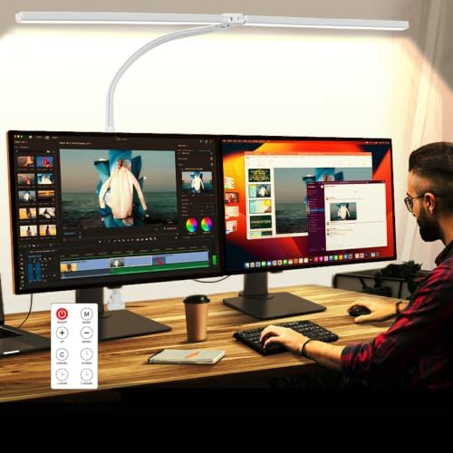 LED Desk Lamp with Clamp, Dual Head Monitor Light, Remote by MACASA