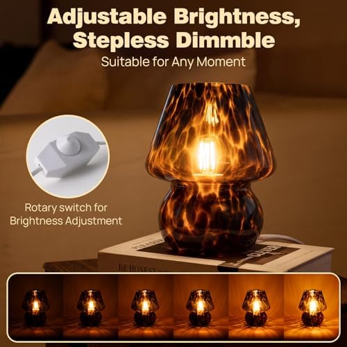 Small Mushroom Table Lamp for Bedside & Nightstand, Murano, Amber - Image 4