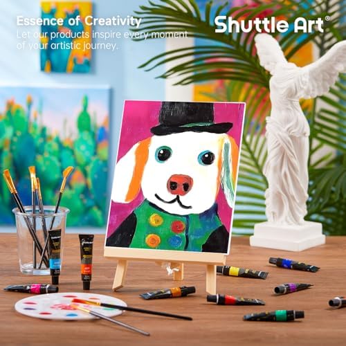 Shuttle Art 87 Pack Acrylic Painting Kit, Paint Kit with 3 Packs 15-Color Acrylic Paint, 3 Wooden Easels, Canvas, Brushes & Palettes, Art Painting Supplies for Adults, Kids & Beginners - Image 4