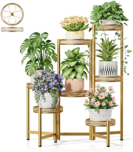 Plant Stand Indoor, 7 Tier Large Plant Stand with 7.9-Inch Wide Drainage Tray, Tiered Corner Flower Display Holder Shelf, Folding Tall Rack for Patio Balcony Porch - GoldFlower by Unknown
