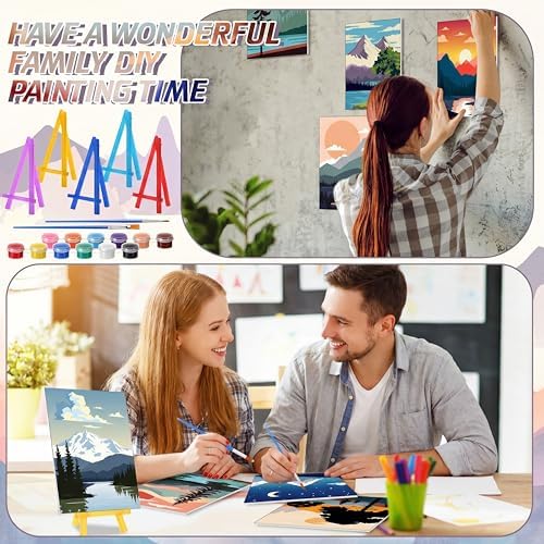 Blosssound 10 Set Pre Printed Canvas Pre Drawn Canvas Painting with Easel Kits 5" x 7" Outline Painting Panels for Beginners, DIY Craft Project, Party Favor, Home Decors(Sunset) - Image 5