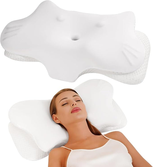 2Pcs Cervical Pillow for Neck Pain Relief, Neck Pillow for Sleeping Side Sleeper Ergonomic Memory Foam Support Pillows Back Sleepers for Sleeping,Machine Washable Pillowcase White