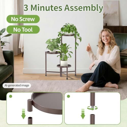 LASZOLA Plant Stand Indoor with 10 Inch Large Metal Tray, 3 Tier Bronze - Image 4