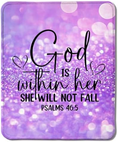 Purple Glitter Christian Mouse Pad, God is Within Her She Will Not Fall Bible Verse Mouse Pads for Wireless Mouse Computers Laptop Desk Accessories, Christian Gifts for Women, 9.5x7.9 Inch by Unknown