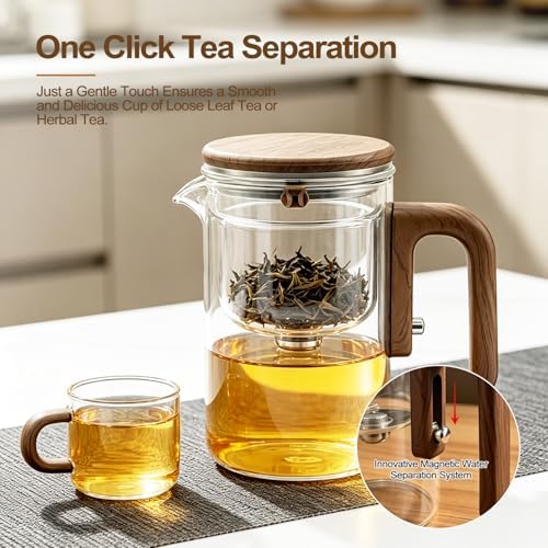 Magic Glass Teapot with Infuser, 24oz (700ml) Heat-Resist Boro Glass Brewer, Instant Water Separation & Clean-Press Leaf Removal, Perfect for Blooming & Loose Leaf Tea, Elegant Gift Box - Image 4