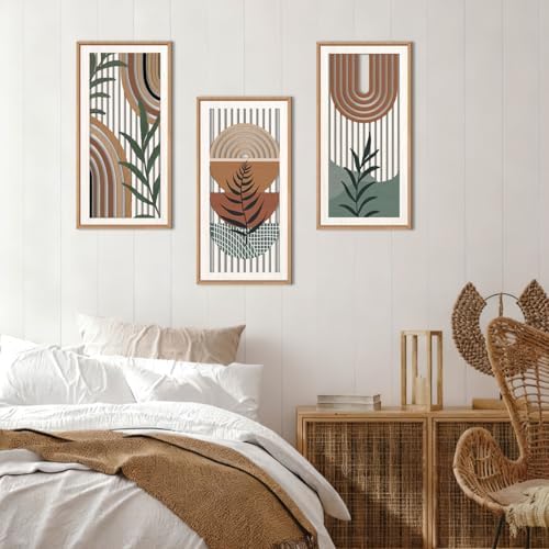 IARTTOP Boho Wood Wall Art Framed 8x16 Inch Set of 3 Mid-century Modern Abstract Wooden Wall Decor Minimalist Plant Artwork for Living room Bedroom Office - Image 2