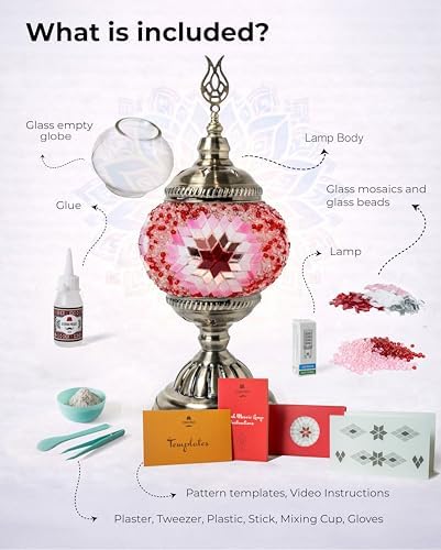 Ottoman Mosaics Turkish Mosaic Lamp Kit | DIY Art & Craft Project for Adults | Make Your Own Handmade Lamp (Pink) - Image 2