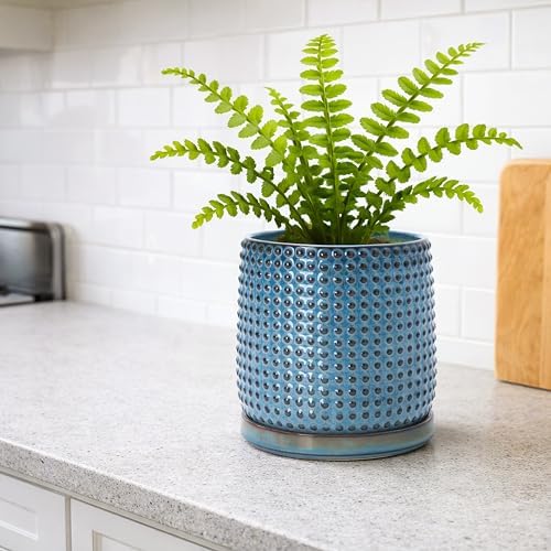 D'vine Dev Beaded Ceramic Pot with Saucer, 6 in, Ocean Teal, 27-C-X-8 - Image 5