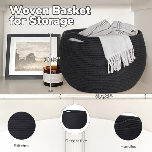 Goodpick Large Toy Storage Basket for Kids, Round, 15.7" x 10.5", Black - Image 4
