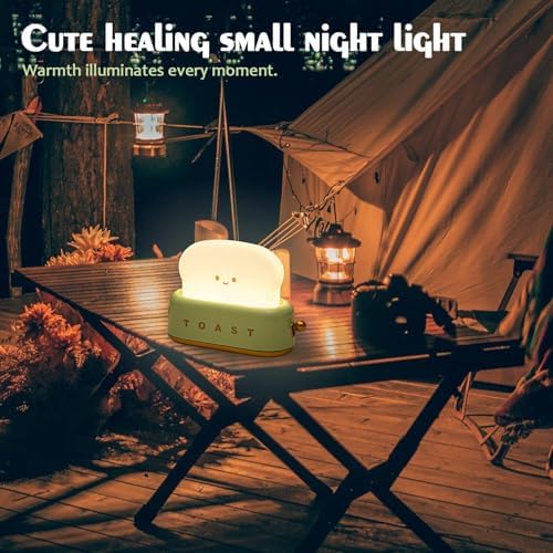 QANYI Desk Decor Toaster Lamp, Rechargeable Small Lamp with Smile Face Toast Bread Cute Toaster Shape Room Decor Night Light for Bedroom, Bedside, Living Room, Dining, Desk Decorations, Gift - Image 4