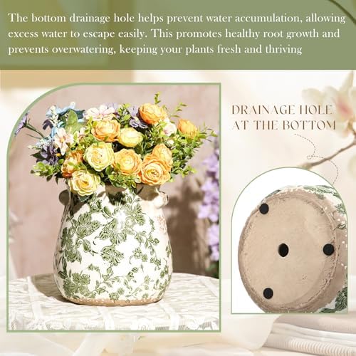 Ceramic Scroll Planter 6.5 Inch, Green Floral - Image 5