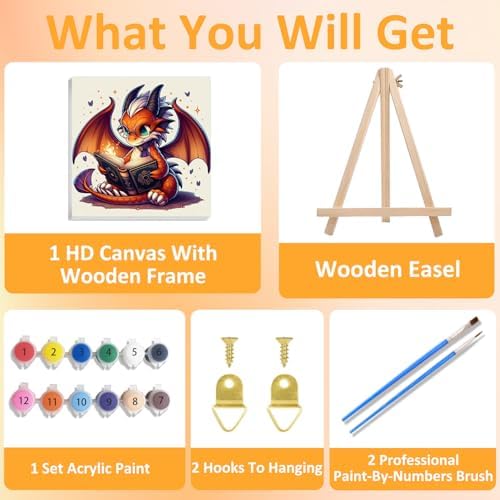 Dragon Paint by Numbers Kit for Kids, 8x8 inch - Image 4