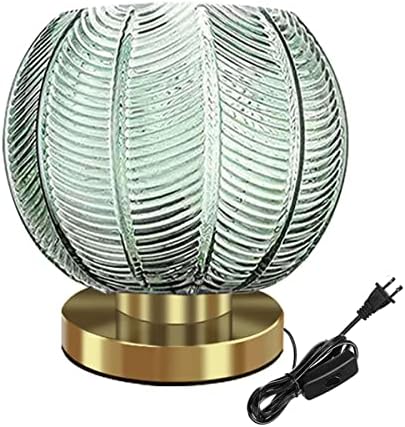 Gold Desk lamp Bedside Table Lamps Green Ribbed Glass Shade mid Century Modern lamp Globe Table lamp nightstand lamp Small Table lamp for Bedroom Living Room Office by Auwieou