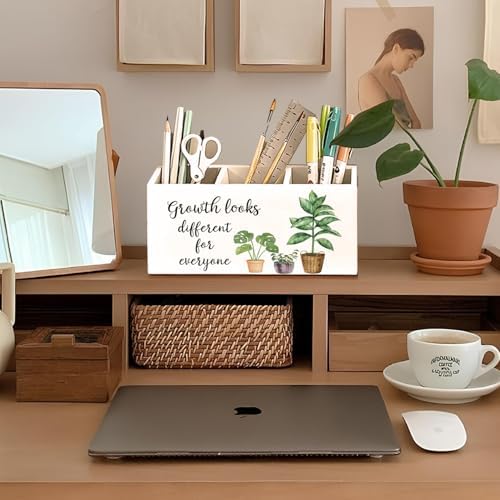 Mental Health Inspirational Pen Holder, Motivational Pencil Holder, Growth Looks Different for Everyone Wooden Box Sign Decorations for Therapy Counselor Office Classroom Desk Tabletop - Image 3