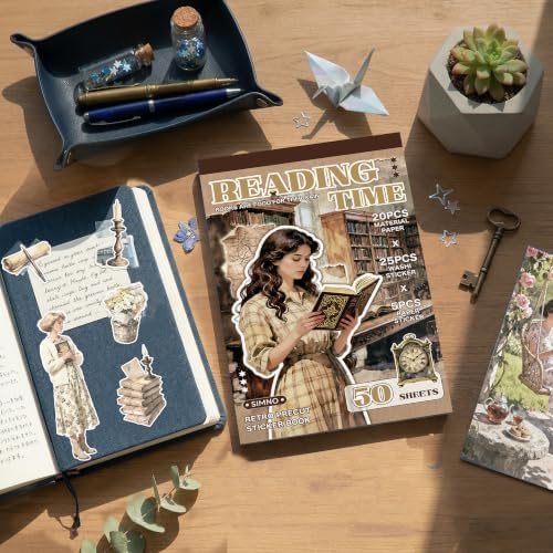 Reading Stickers for Journaling, Vintage Washi Scrapbook Sticker Book Set - Image 3