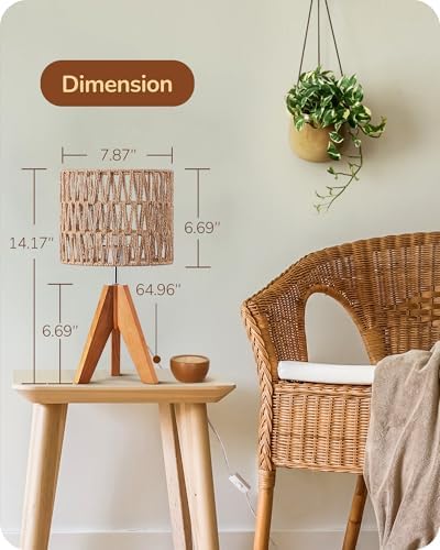 EDISHINE Rattan Small Table Lamp, Boho Nightstand Lamp, 14.2", E26 Base - Image 5