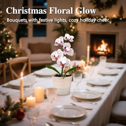 Artificial White Phalaenopsis Orchid Flower Lamp, Flower Night Light for Bedroom Wedding Bar Coffee Shop Decor, Gifts for Women Mom Grandma Friend Birthday Christmas Valentines Mothers Day - Image 3