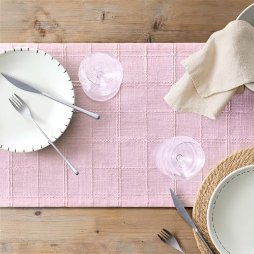 ZeeMart Linen Checked Farmhouse Table Runner, 13x90 Inches Pink - Image 7