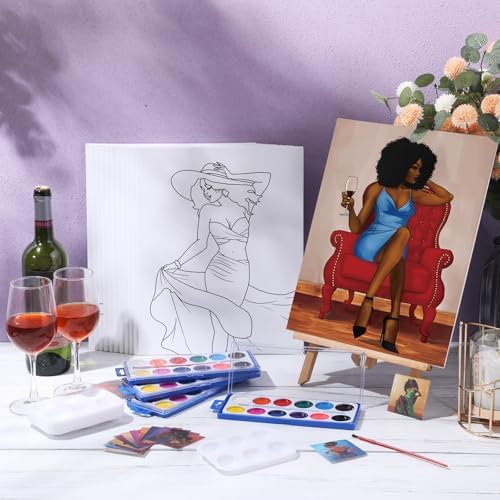 Ctosree 12 Pcs Pre Drawn Canvas for Painting,Charming Lady,11 x 14 Inch - Image 2