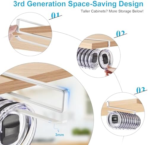 4Pack Tumbler Lid Organizer for Corner Cabinets, Holds 48 Lids (White) - Image 5