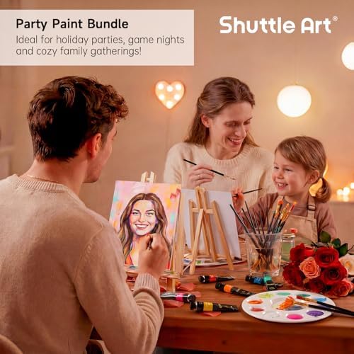 Shuttle Art 69 Pack Painting Kit for Adults and Couples, Sip and Paint for Date Night & Crafts, with 2 Packs 15-Color Acrylic Paint, 3 Wooden Easels, Canvas, Brushes & Palettes - Image 2