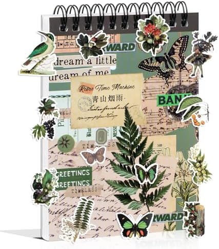 488PCS Vintage Scrapbook Stickers, 50 Sheets Precut Washi Stickers Book for Journaling, Green Ephemera for Junk Journal Supplies, Scrapbooking, Bujo, Collage, Adults Crafts Arts by Dwpetzo
