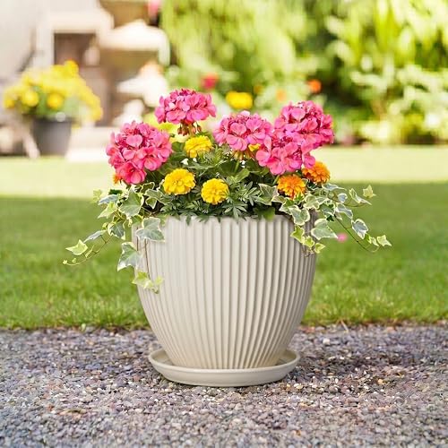 Ceramic Plant Pots, 10 Inch Pots for Plants with Drainage Hole and Saucer, Round Flower Pot for Indoor Plants, Decorative Indoor Planter, House Porch Decor, House Warming Gifts, Cream White - Image 5